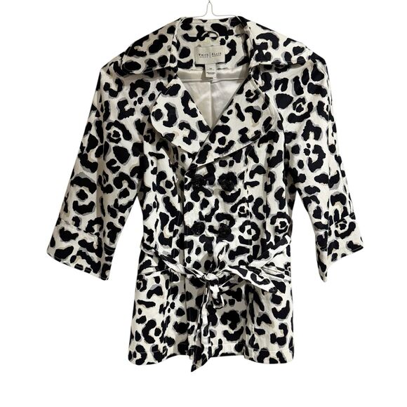 White House Black Market 3/4 sleeve Double Breasted Pea Coat XS Animal Print - Picture 2 of 6
